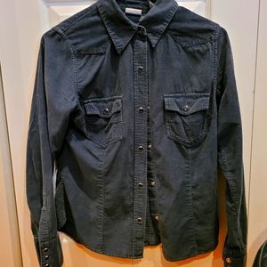 Arizona Jean Navy Blue Corduroy Button Up Shirt